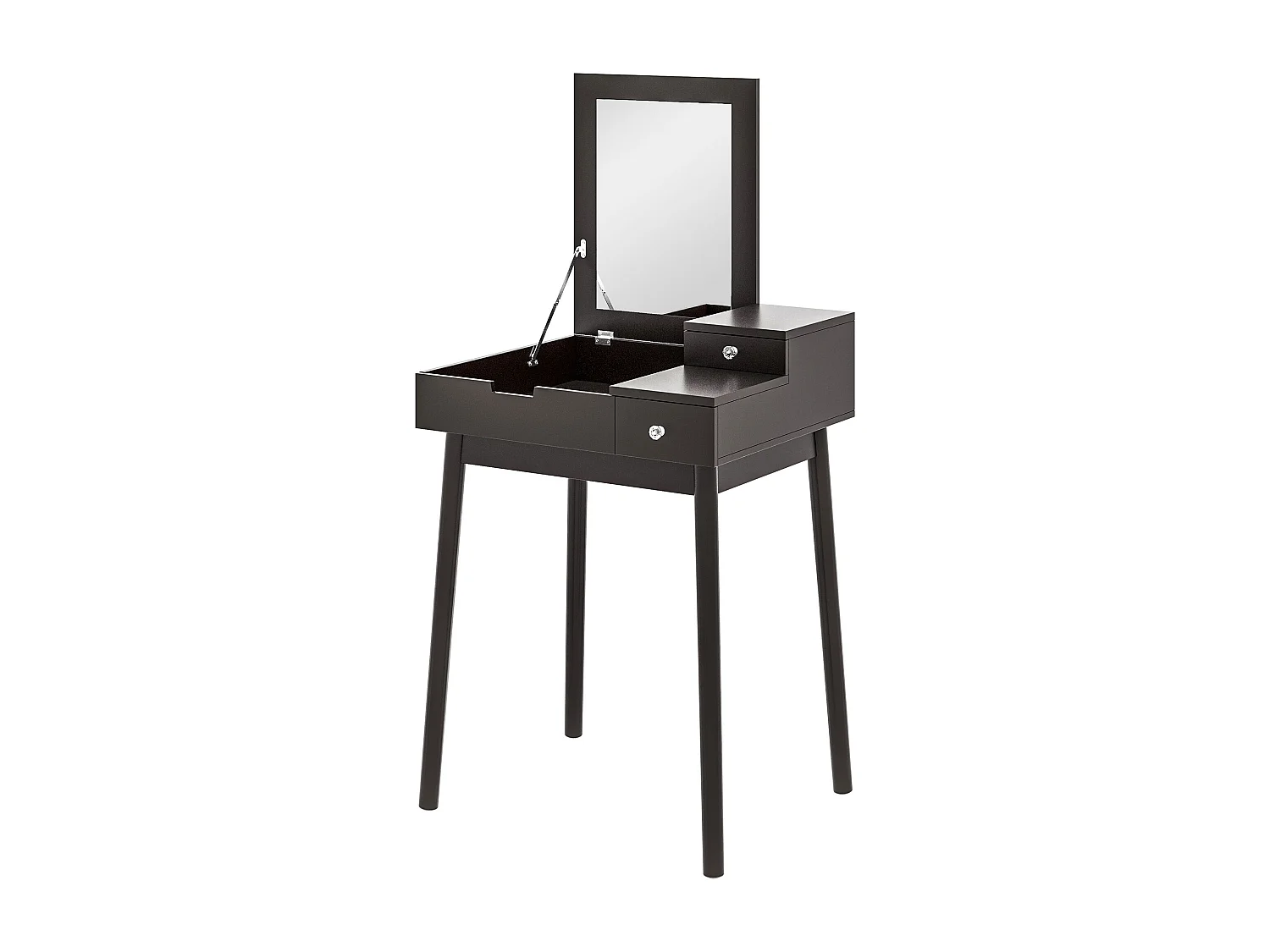 Coiffeuse design scandinave table de maquillage multi-rangements miroir pliable 60L x 50l x 86H cm pin et MDF noir