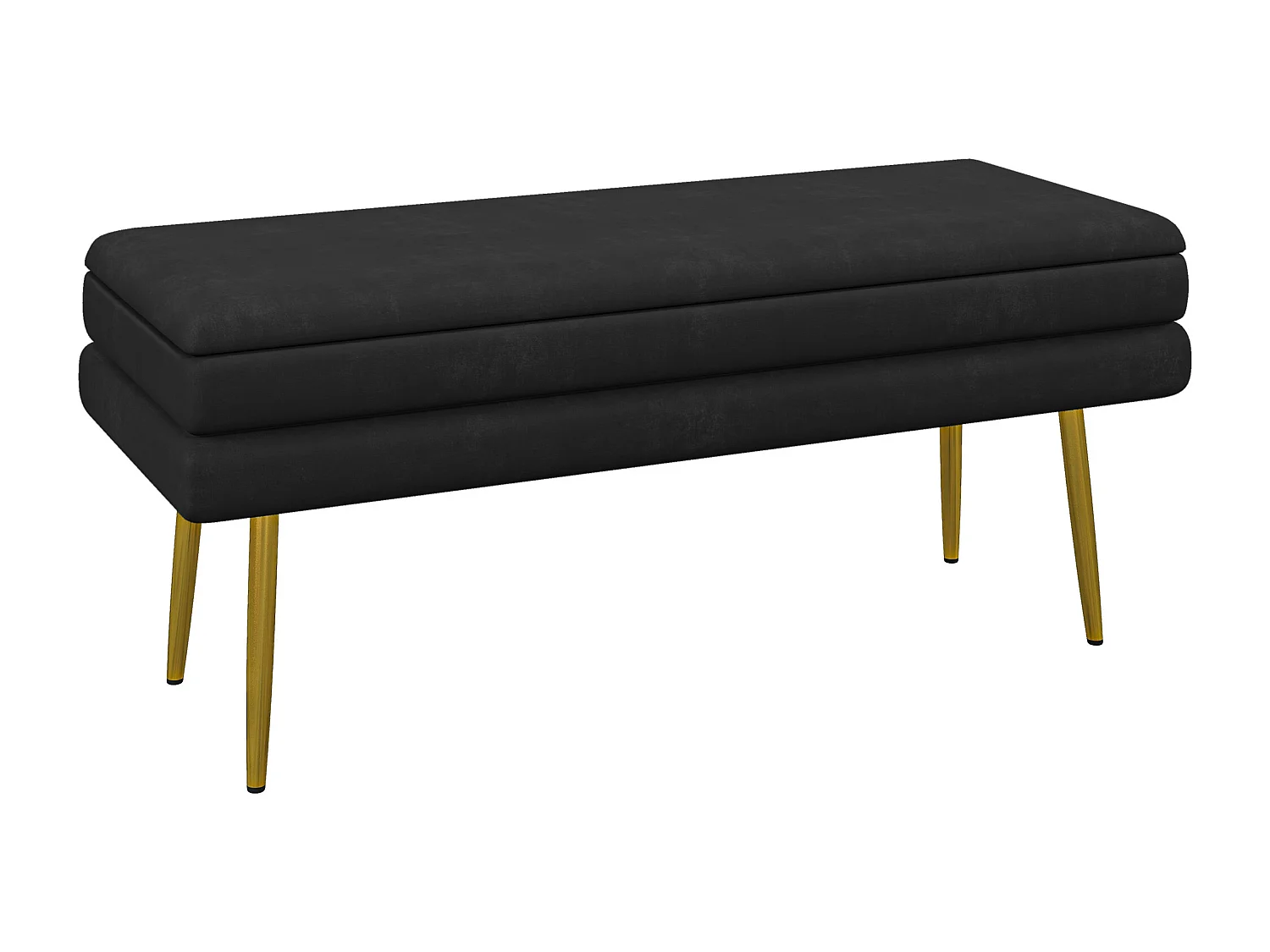 Banquette coffre de rangement 2 en 1 piètement effilé incliné acier doré velours noir