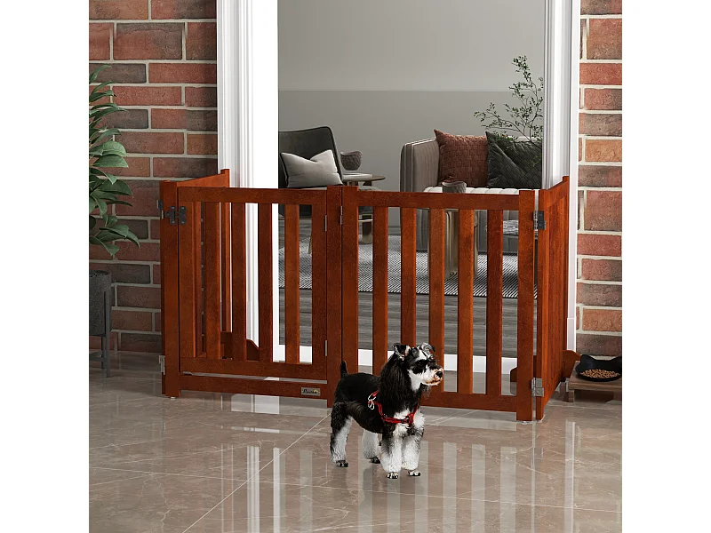 Barrière de sécurité chien pliable modulable autoportante avec porte max. 205 x 60 cm MDF effet acajou