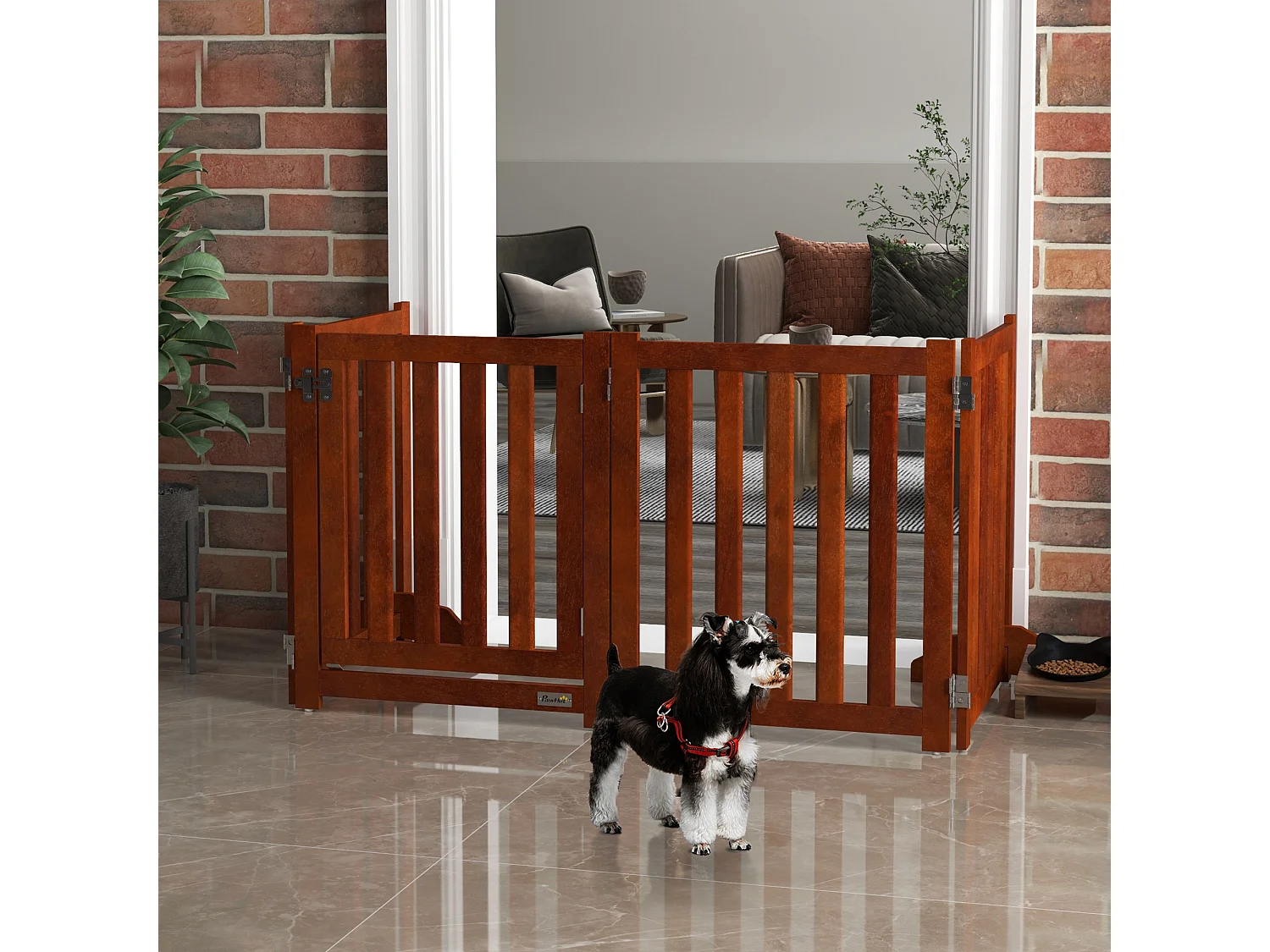 Barrière de sécurité chien pliable modulable autoportante avec porte max. 205 x 60 cm MDF effet acajou