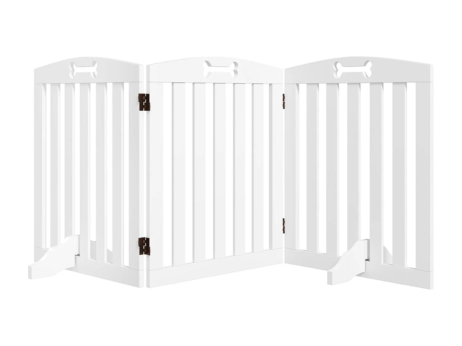 Barrière de sécurité chien pliable adaptable motif os - piètement support antidérapant - 155 x 30 x 61 cm - MDF blanc