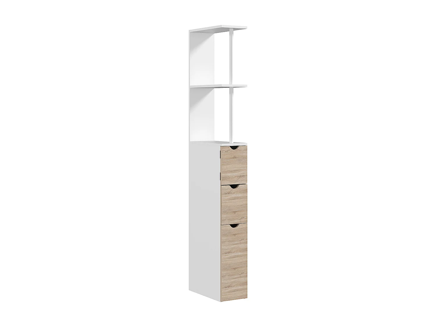 Colonne salle de bain style contemporain - 2 tiroirs, 2 étagères, porte - MDF métal blanc effet bois clair