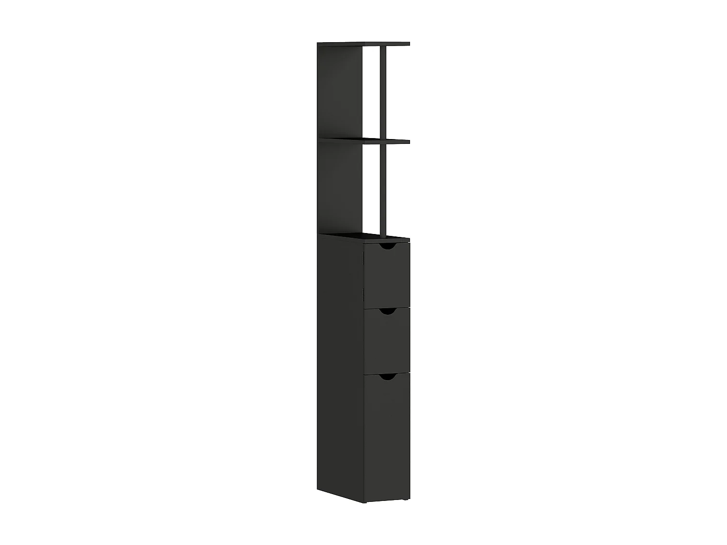 Colonne salle de bain style contemporain - 2 tiroirs, 2 étagères, porte - MDF métal noir