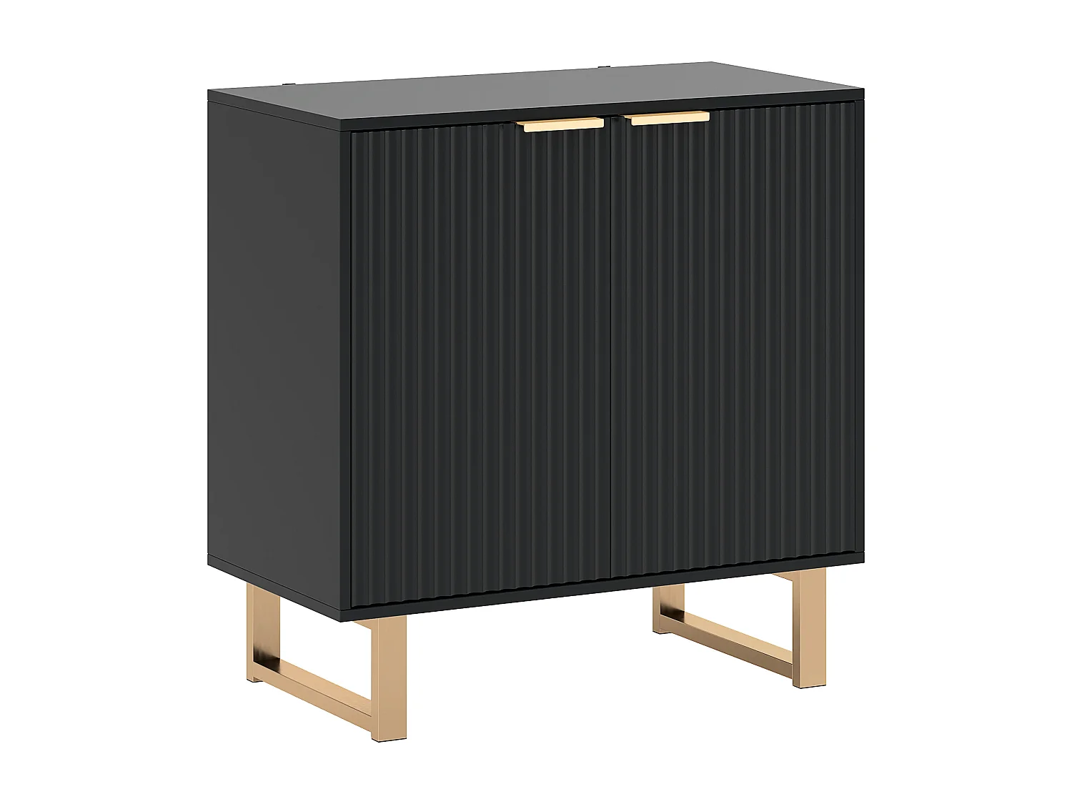 Buffet design contemporain 2 portes effet cannelé étagère piètement poignées métal doré MDF noir