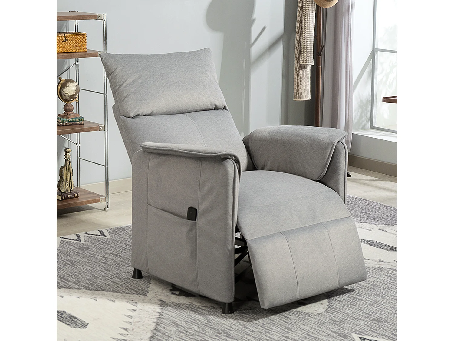 Fauteuil relax électrique inclinable repose-pieds rétractable télécommande velours gris