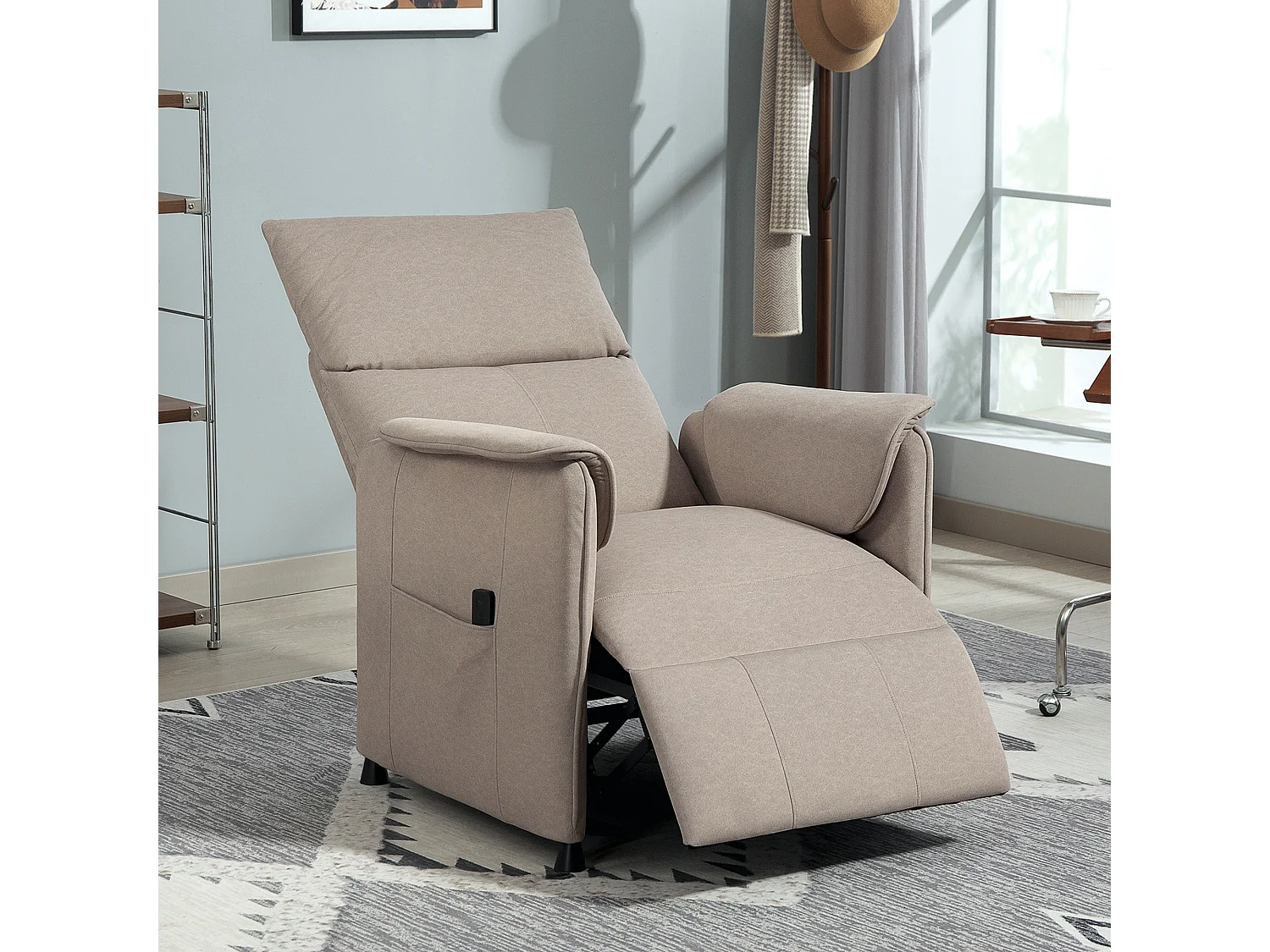 Fauteuil relax électrique inclinable repose-pieds rétractable télécommande velours marron