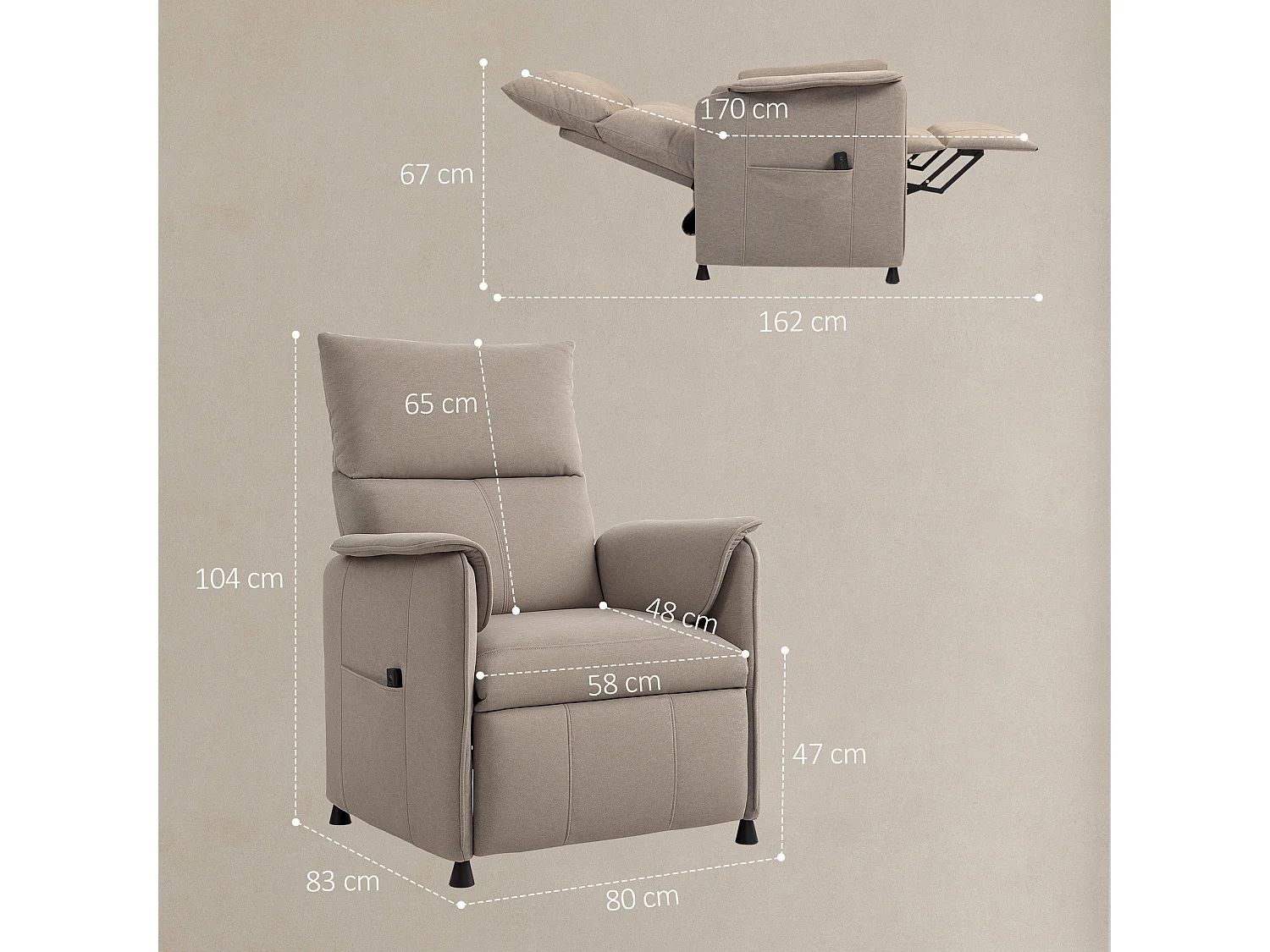 Fauteuil relax électrique inclinable repose-pieds rétractable télécommande velours marron