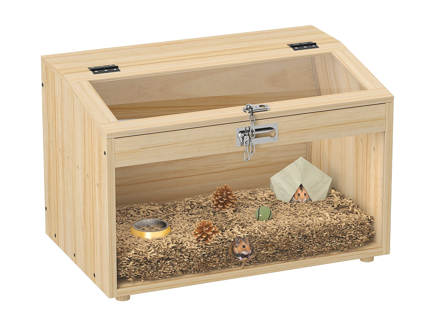 Cage à hamster rongeur en bois - toit ouvrant verrouillable, fenêtres acrylique - dim. 55 x 35 x 35 cm - MDF effet bois