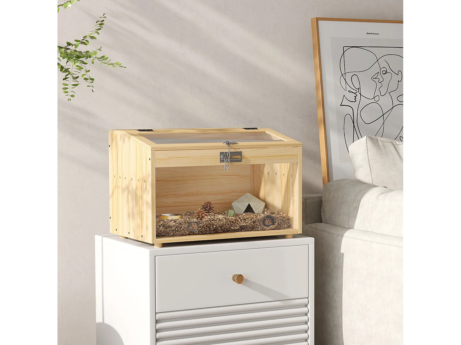 Cage à hamster rongeur en bois - toit ouvrant verrouillable, fenêtres acrylique - dim. 55 x 35 x 35 cm - MDF effet bois