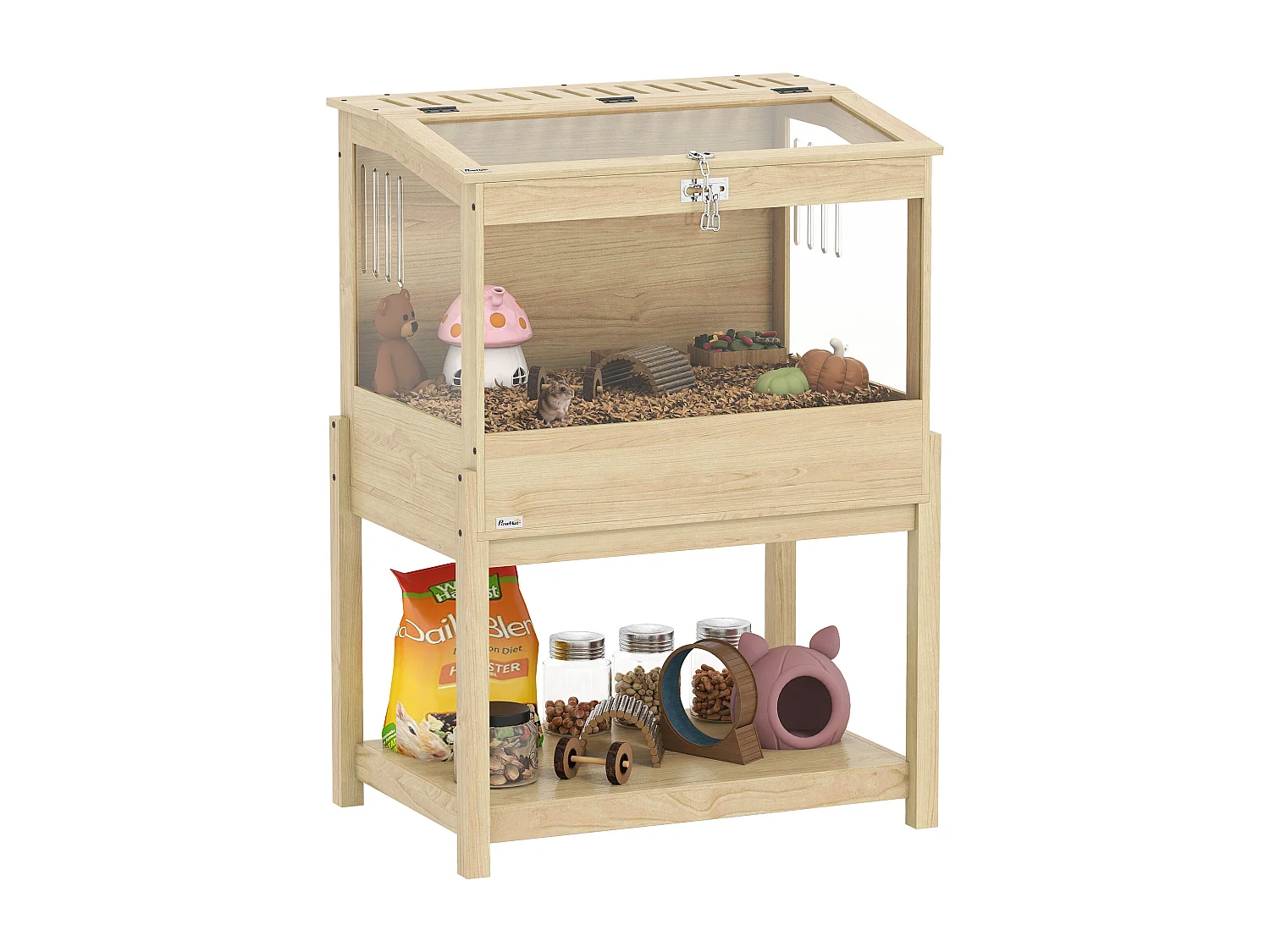 Cage à hamster rongeur en bois - toit ouvrant verrouillable, fenêtres acrylique, étagère - dim. 83 x 50 x 103 cm - MDF effet bois