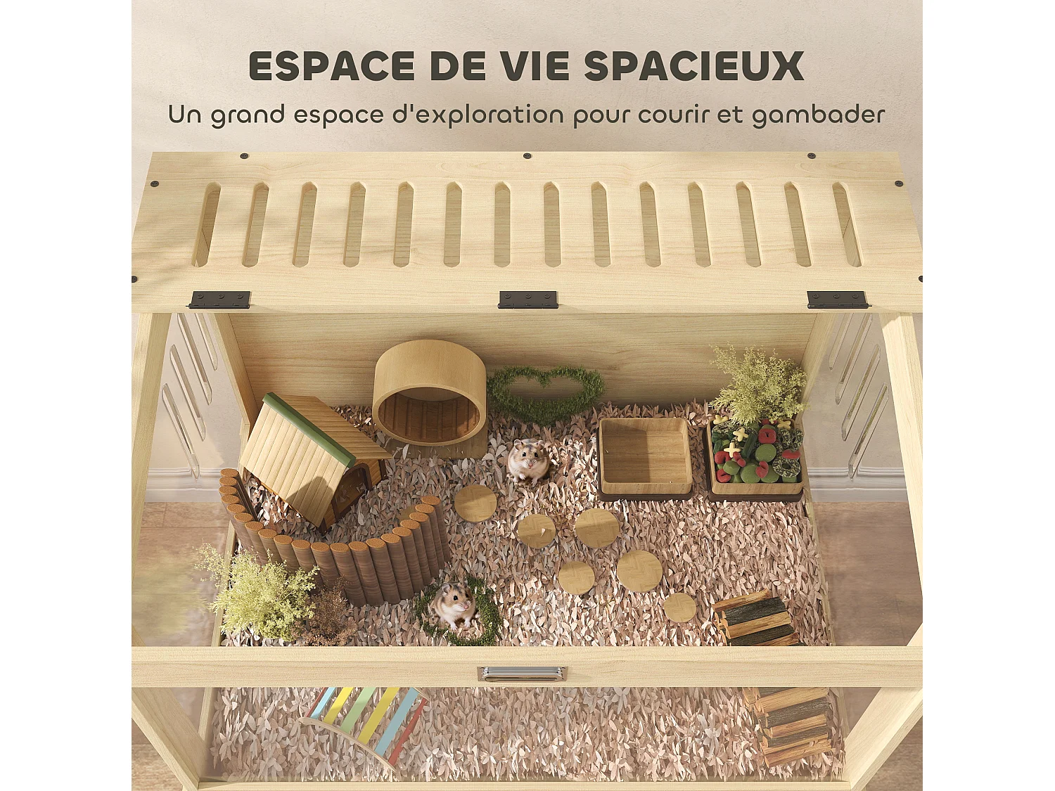 Cage à hamster rongeur en bois - toit ouvrant verrouillable, fenêtres acrylique, étagère - dim. 83 x 50 x 103 cm - MDF effet bois