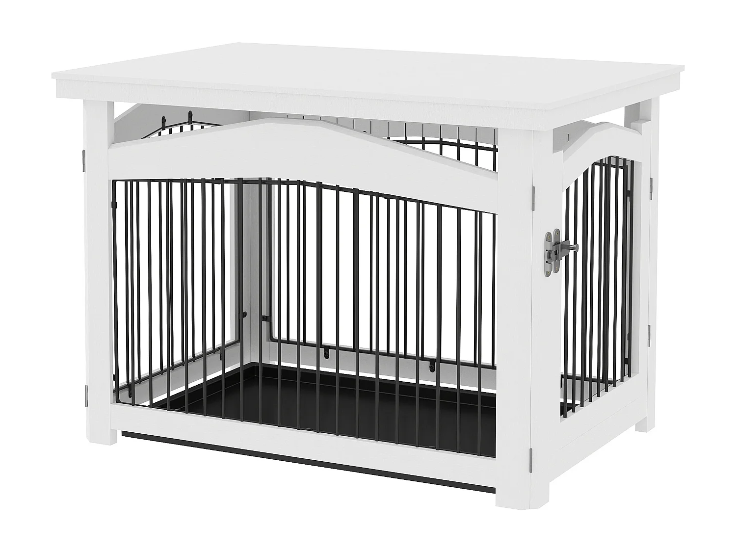 Cage barrière chien table basse d'appoint 3 en 1 plateau déjection amovible porte verrouillable acier MDF noir blanc