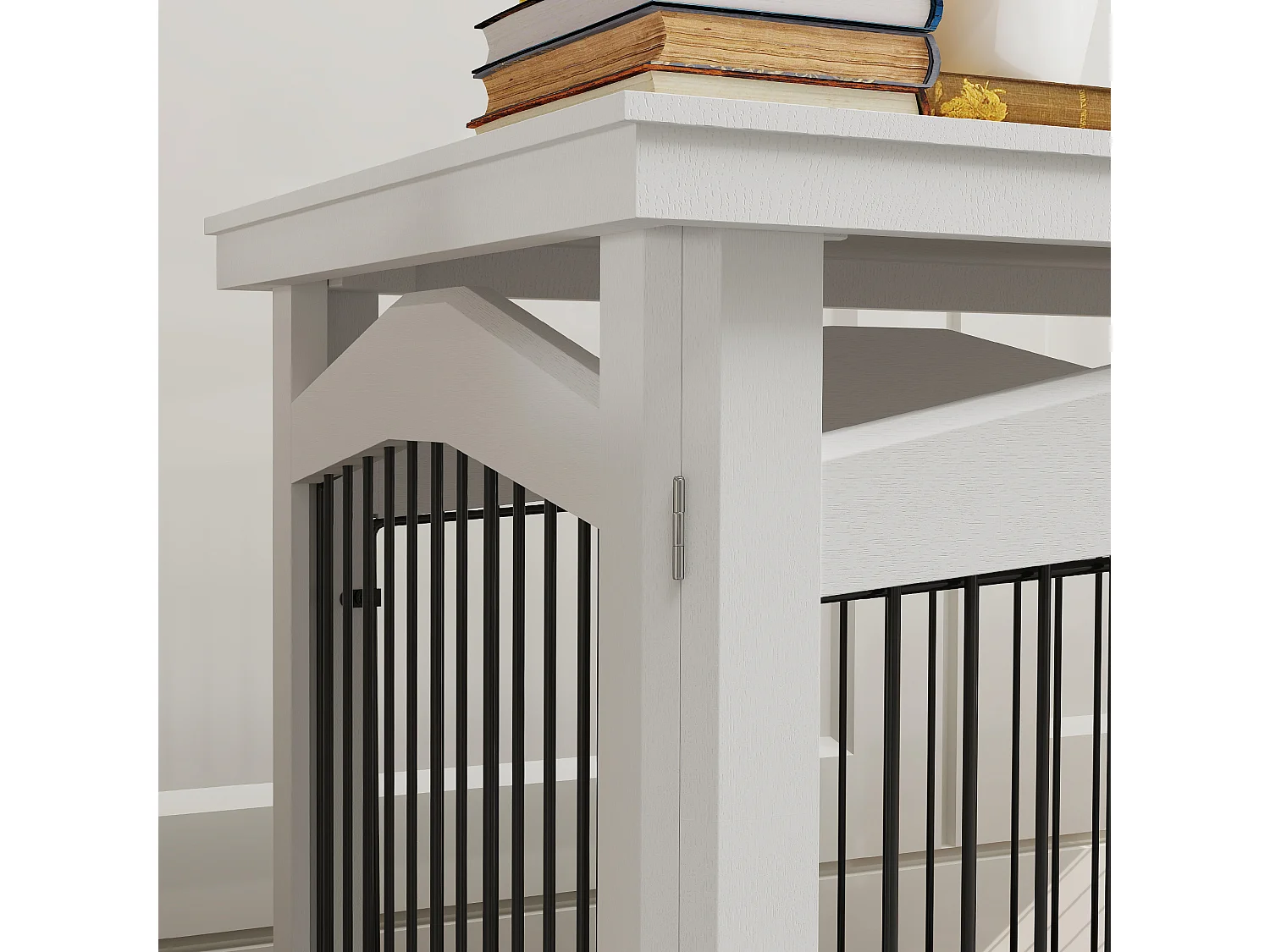 Cage barrière chien table basse d'appoint 3 en 1 plateau déjection amovible porte verrouillable acier MDF noir blanc