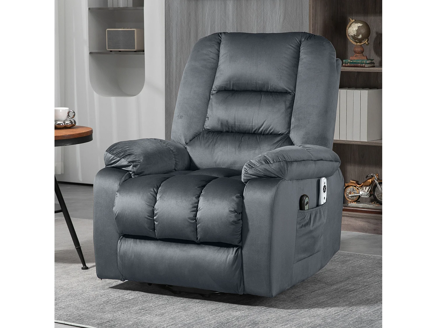 Fauteuil releveur massant chauffant 2 télécommandes velours gris