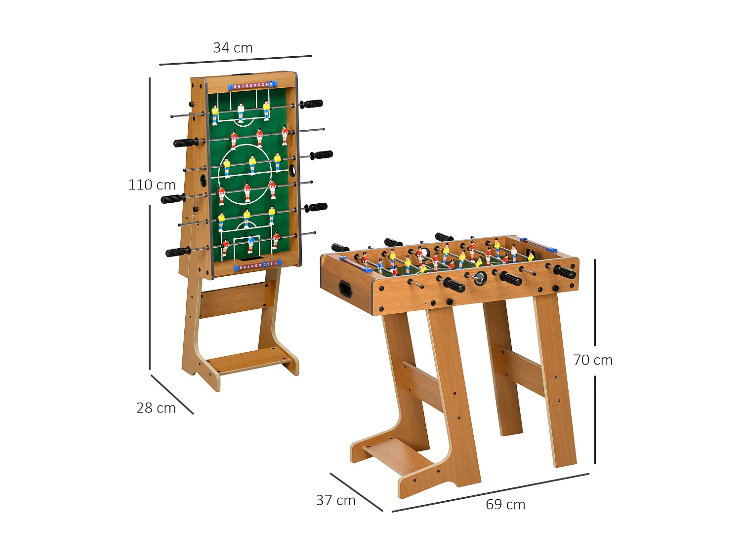 Babyfoot pliable - 18 joueurs, 2 ballons, 3 + 3 poignées, compteur - dim. 69 x 37 x 70 cm - MDF coloris bois