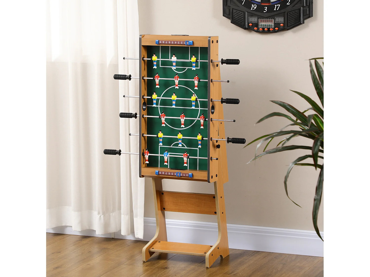 Babyfoot pliable - 18 joueurs, 2 ballons, 3 + 3 poignées, compteur - dim. 69 x 37 x 70 cm - MDF coloris bois