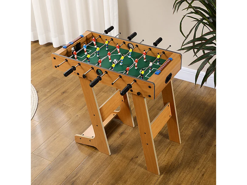 Babyfoot pliable - 18 joueurs, 2 ballons, 3 + 3 poignées, compteur - dim. 69 x 37 x 70 cm - MDF coloris bois