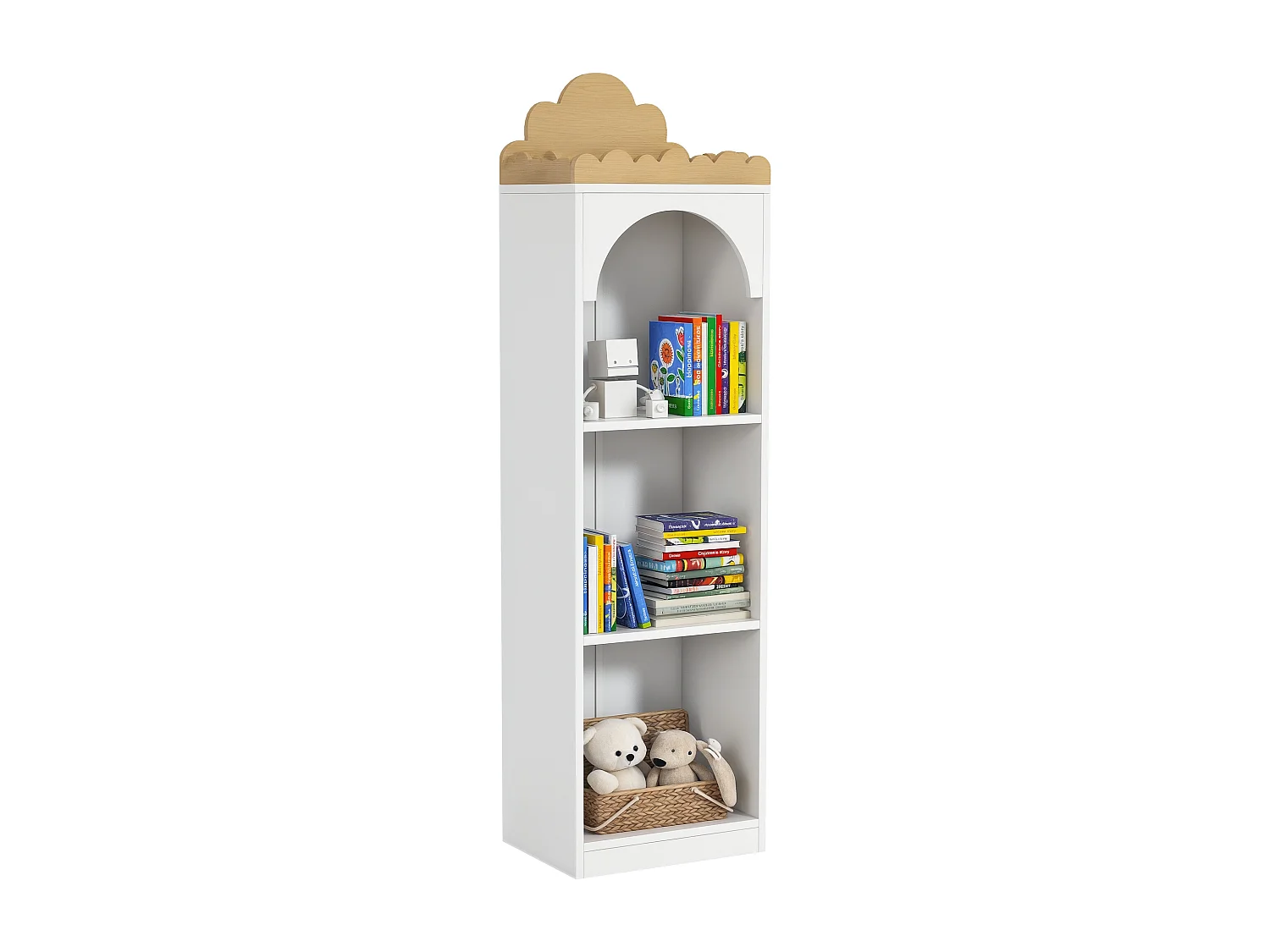 Bibliothèque enfant design nuage - 4 niveaux rangement - bois de pin MDF blanc