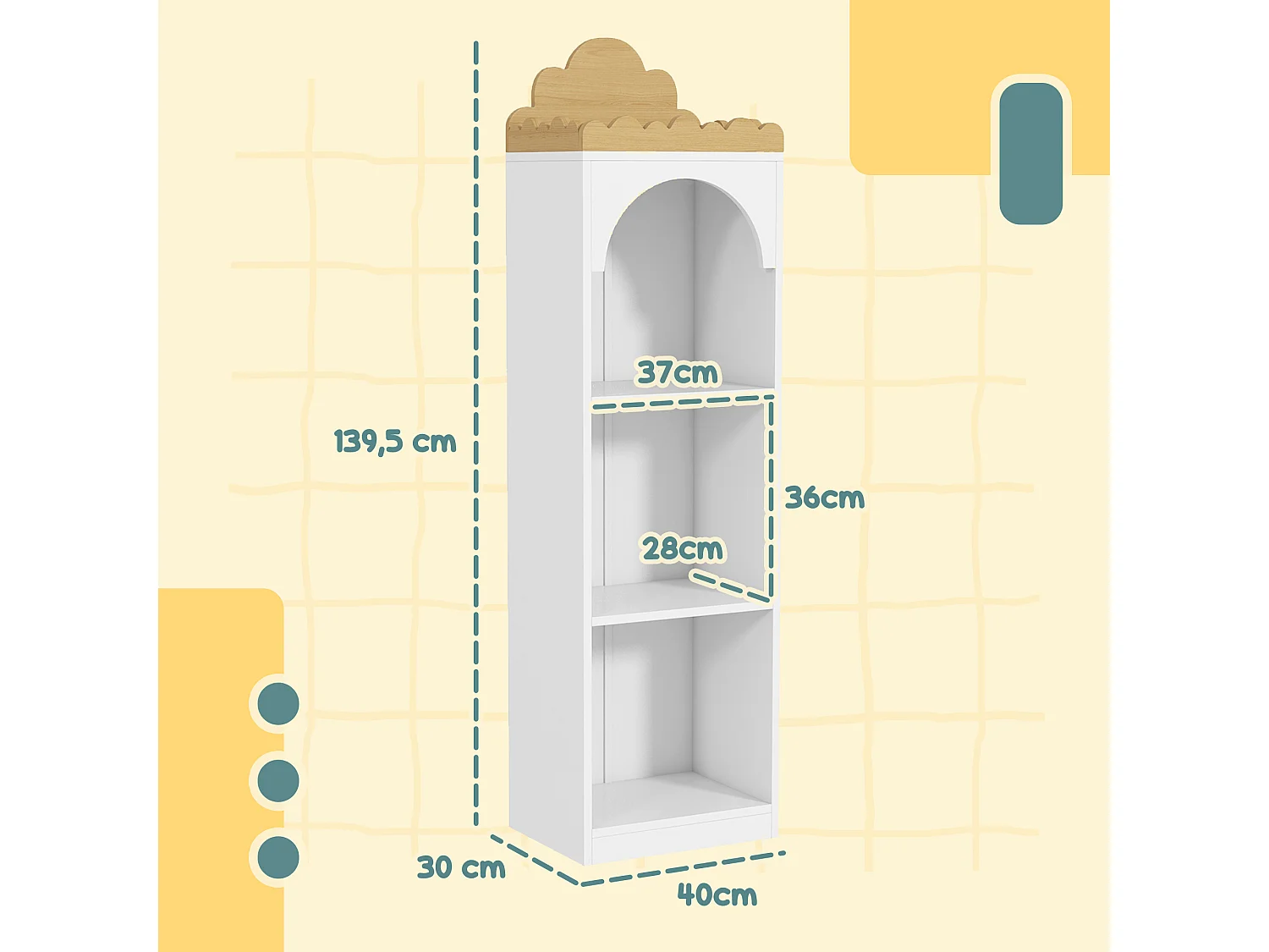 Bibliothèque enfant design nuage - 4 niveaux rangement - bois de pin MDF blanc