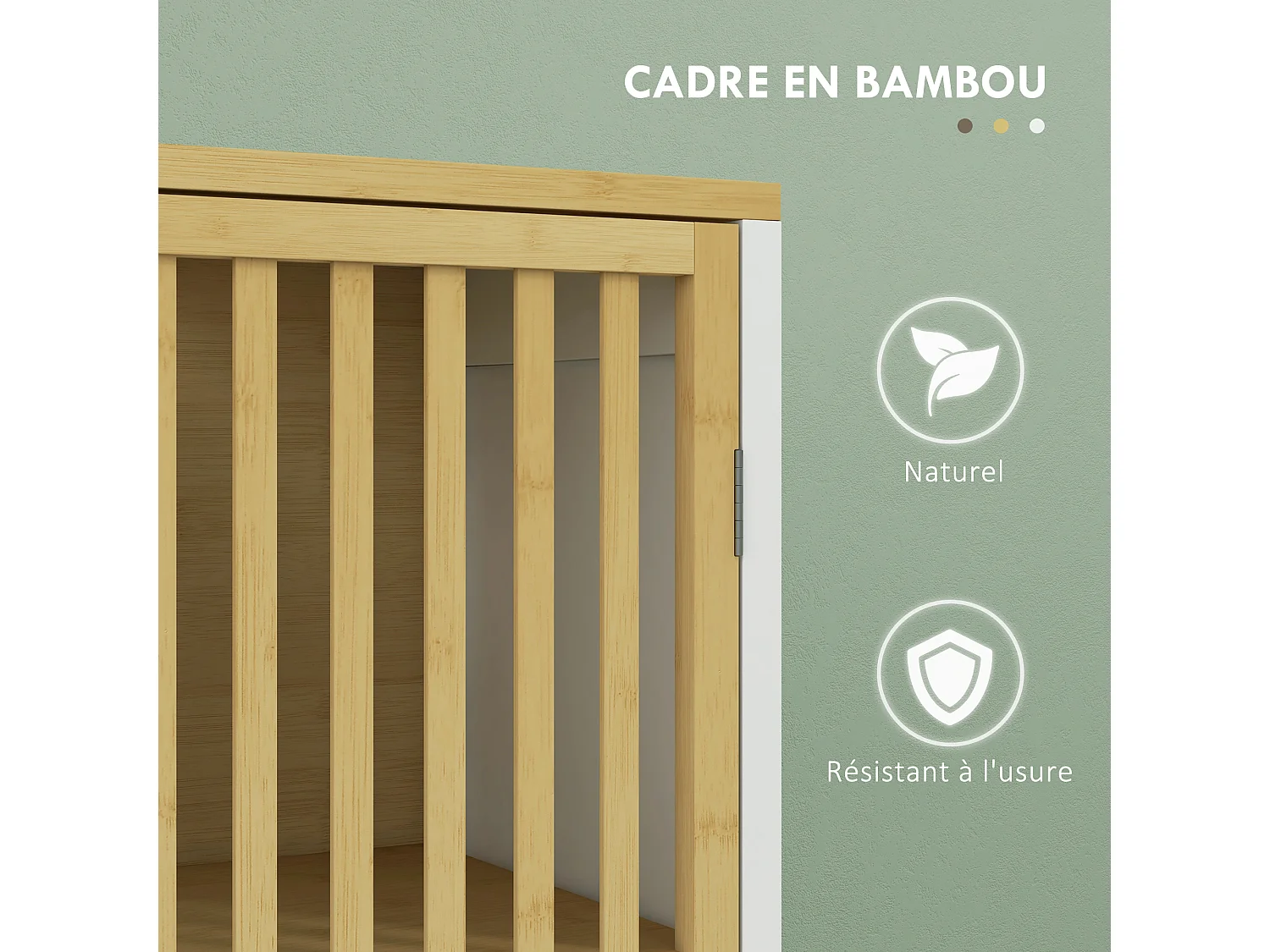 Meuble colonne salle de bain 2 portes 4 étagères MDF blanc bambou verni