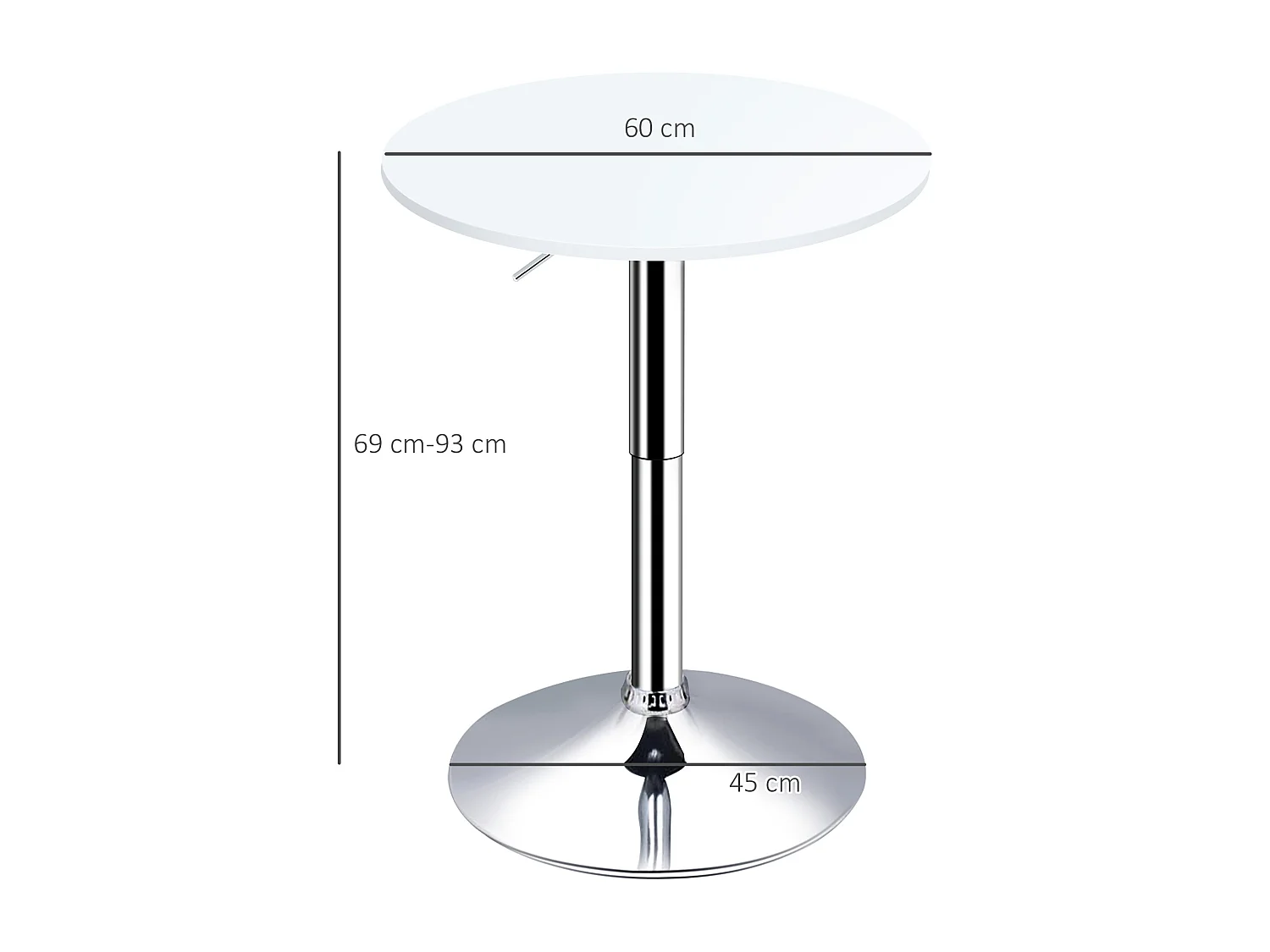 Table de bar ronde mange-debout - hauteur réglable - plateau pivotant - métal chromé MDF blanc