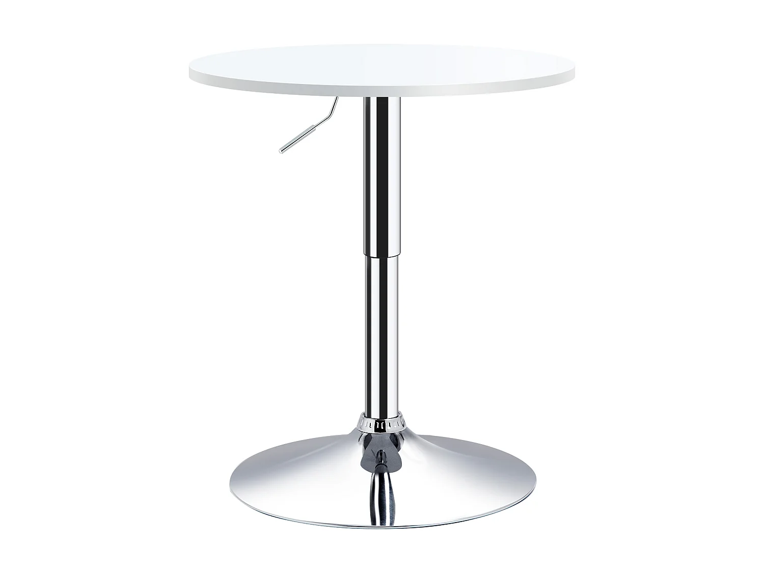 Table de bar ronde mange-debout - hauteur réglable - plateau pivotant - métal chromé MDF blanc