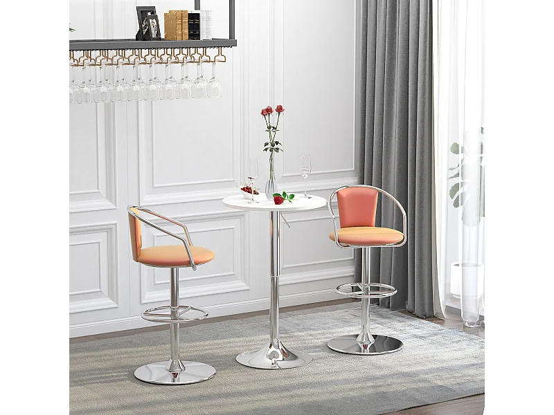 Table de bar ronde mange-debout - hauteur réglable - plateau pivotant - métal chromé MDF blanc