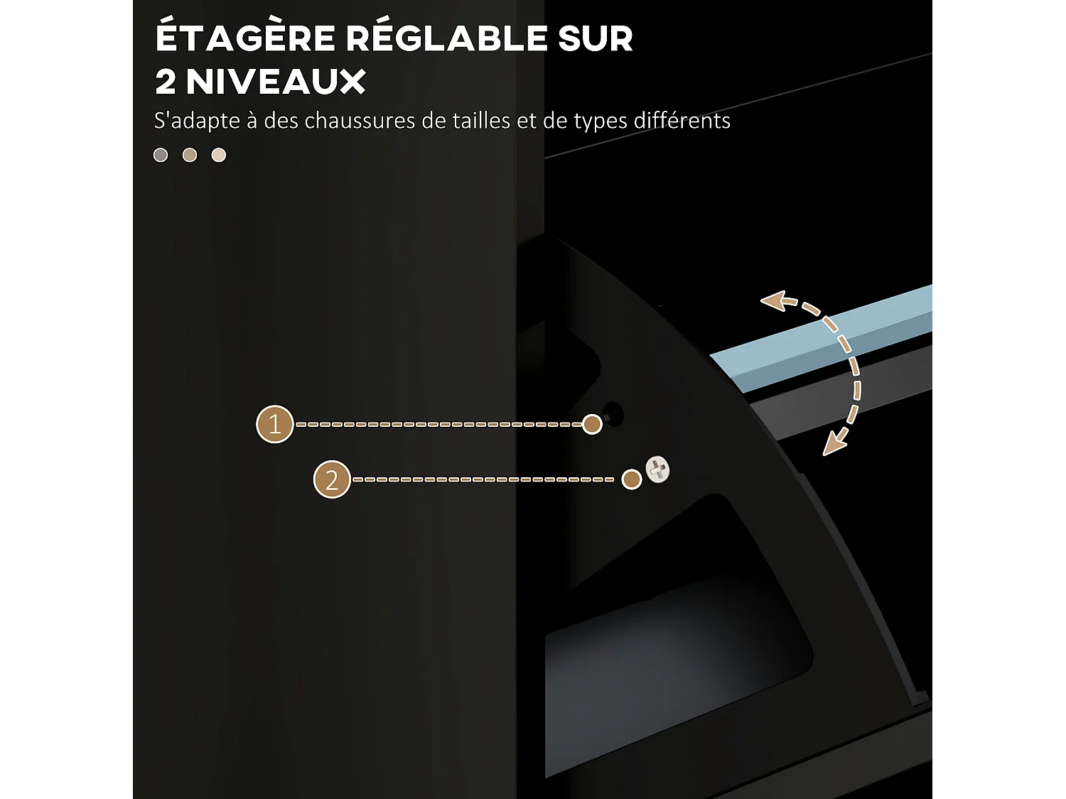 Meuble à chaussures 3 portes abattants 3 étagères poignées métal noir MDF noir
