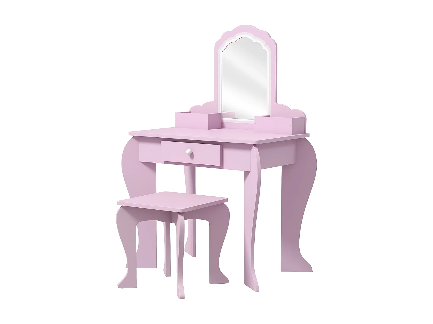 Ensemble coiffeuse tabouret enfant style girly rose motif nuage - miroir, tiroir, 2 compartiments - MDF rose