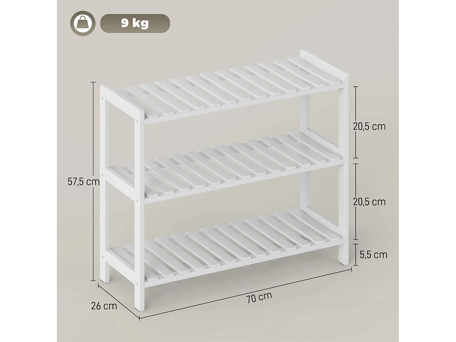 Meuble à chaussures range-chaussures 3 niveaux MDF bambou blanc