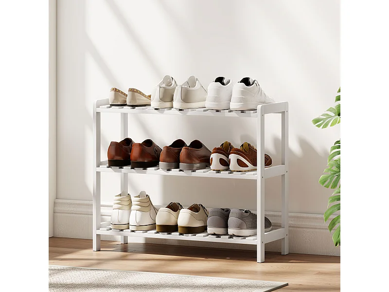 Meuble à chaussures range-chaussures 3 niveaux MDF bambou blanc