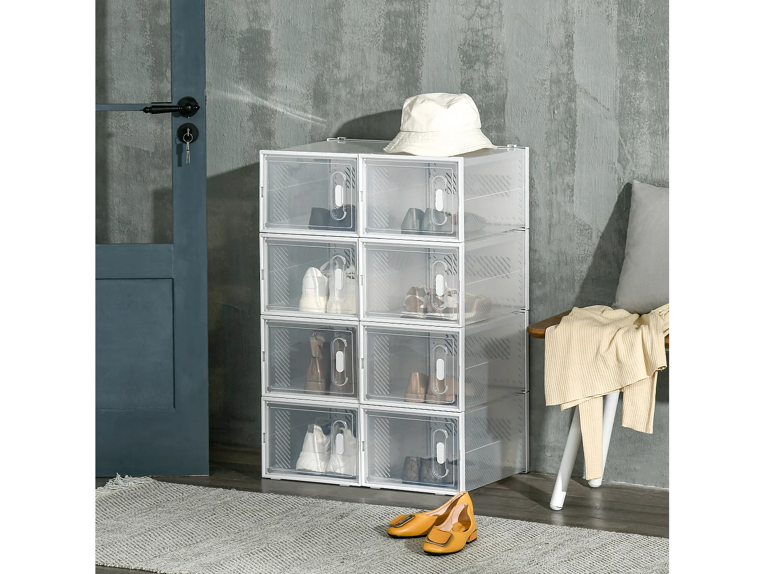 Étagère cube modulable - 8 cubes - meuble à chaussures - PP blanc transparent