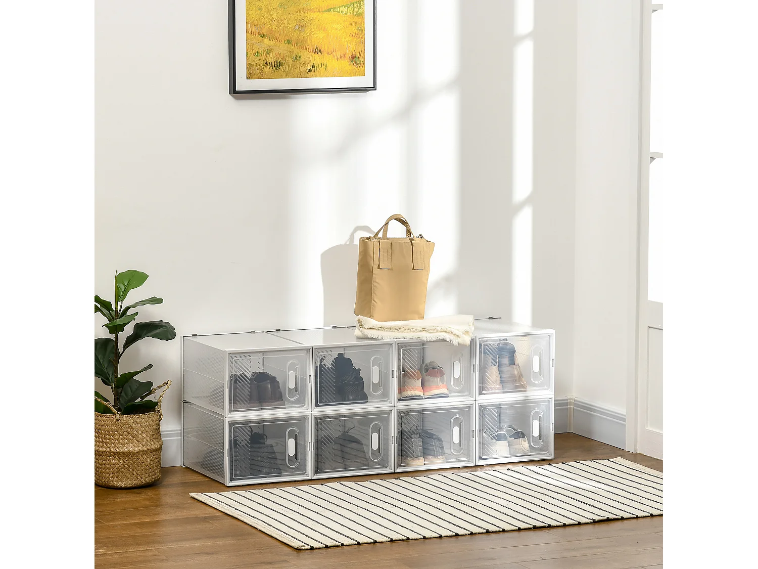 Étagère cube modulable - 8 cubes - meuble à chaussures - PP blanc transparent