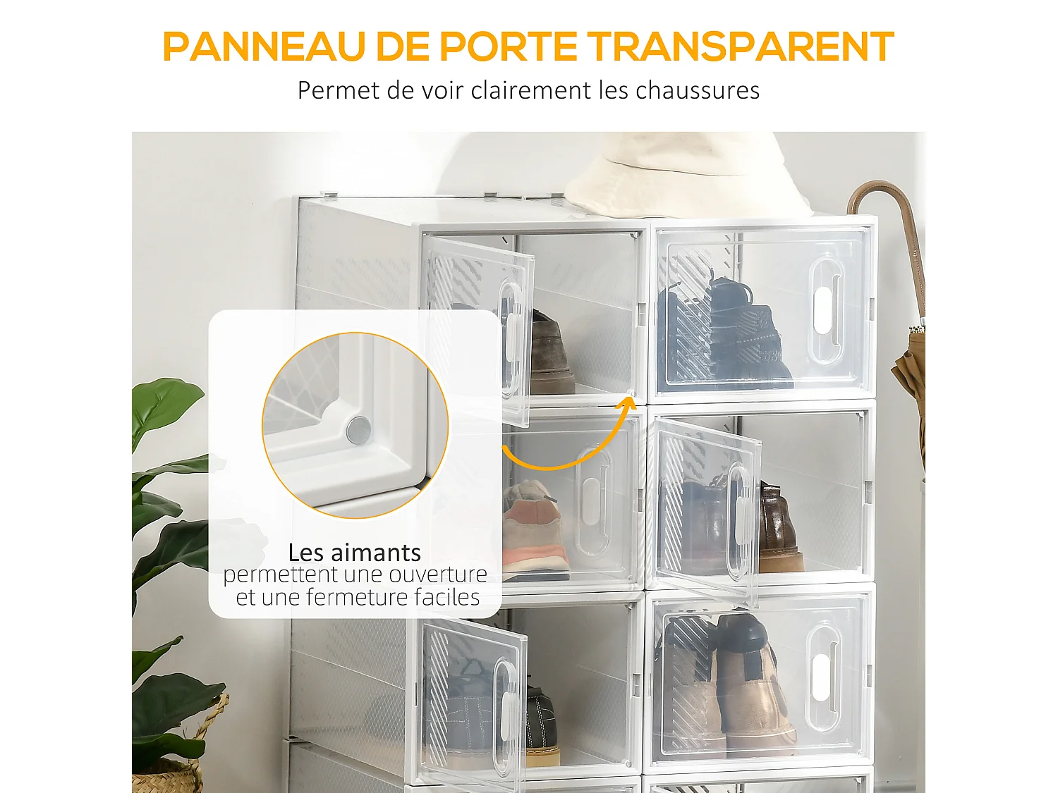 Étagère cube modulable - 8 cubes - meuble à chaussures - PP blanc transparent