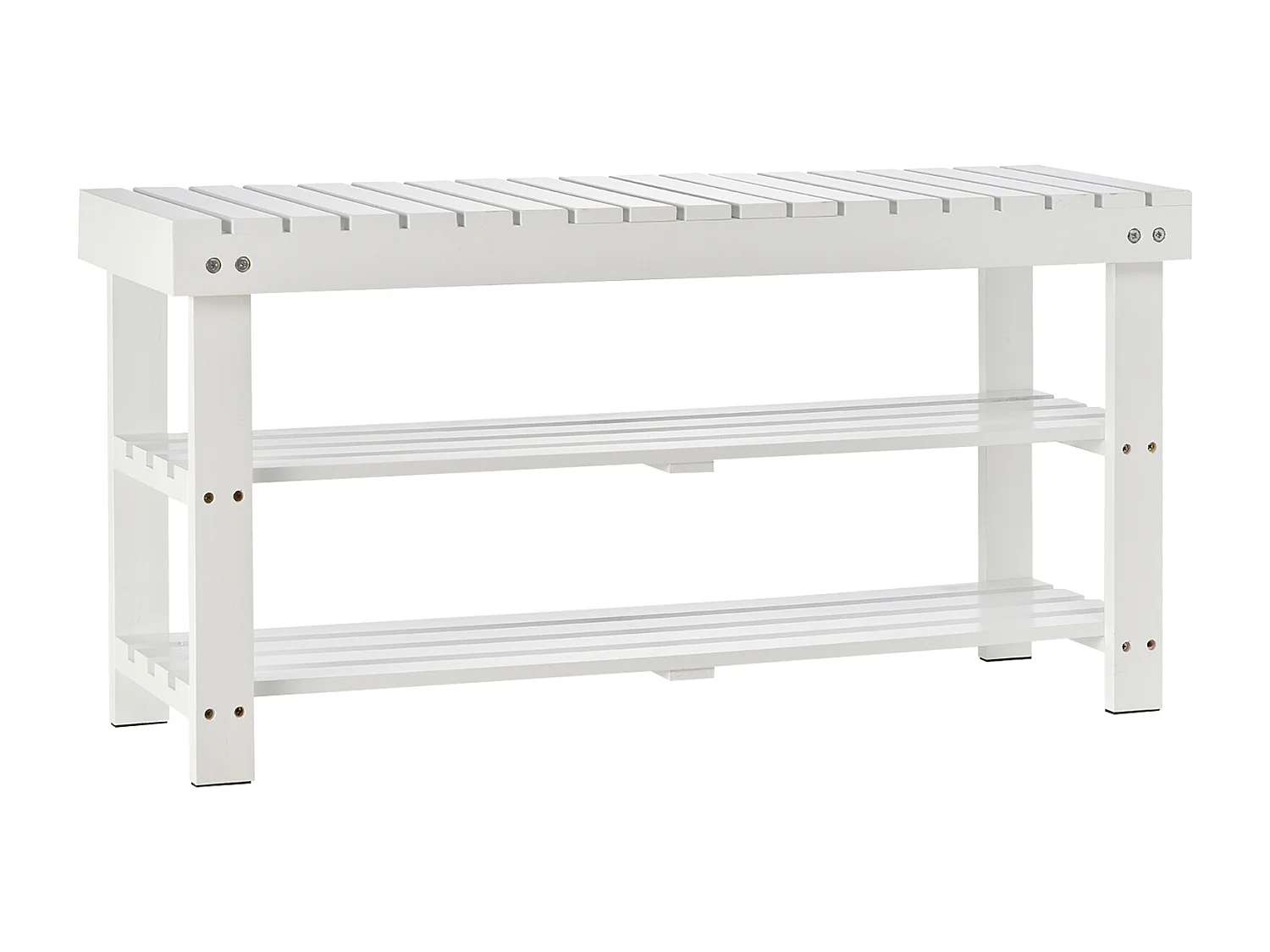 Banc à chaussures - 2 étagères, petit coffre de rangement - dim. 90 x 29 x 45 cm - MDF bois blanc