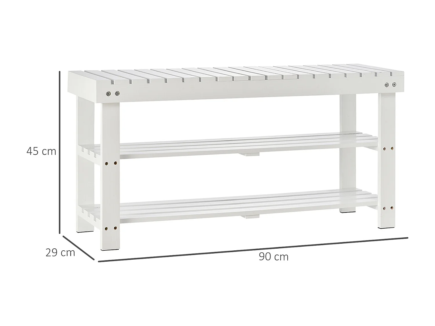 Banc à chaussures - 2 étagères, petit coffre de rangement - dim. 90 x 29 x 45 cm - MDF bois blanc