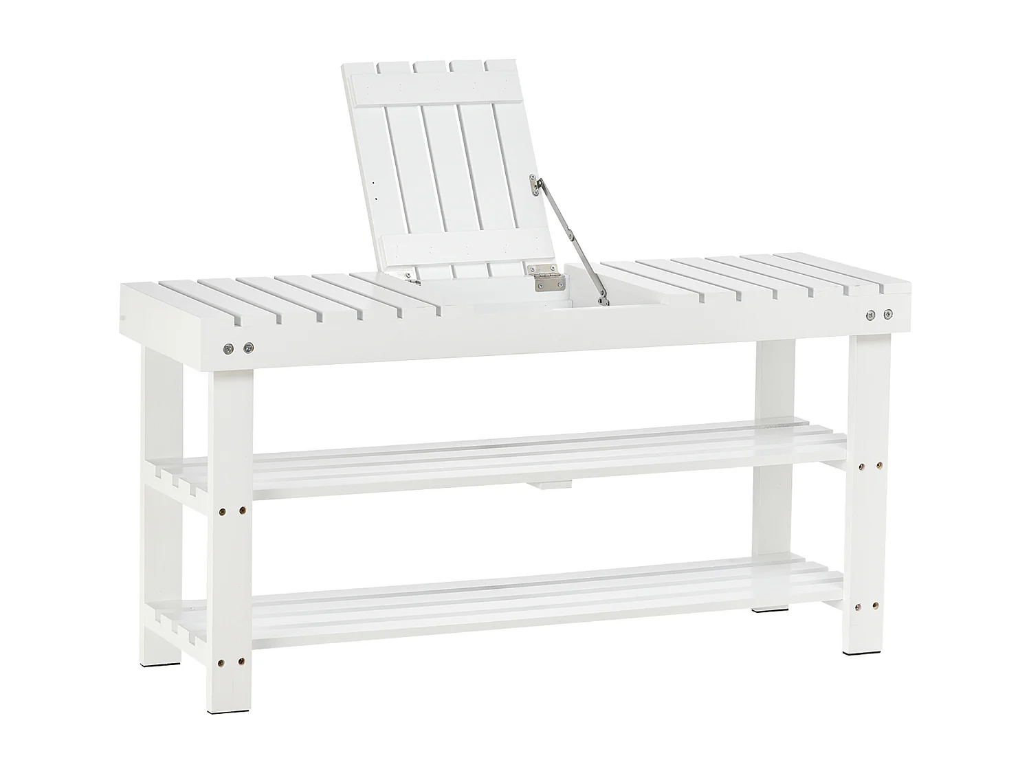 Banc à chaussures - 2 étagères, petit coffre de rangement - dim. 90 x 29 x 45 cm - MDF bois blanc