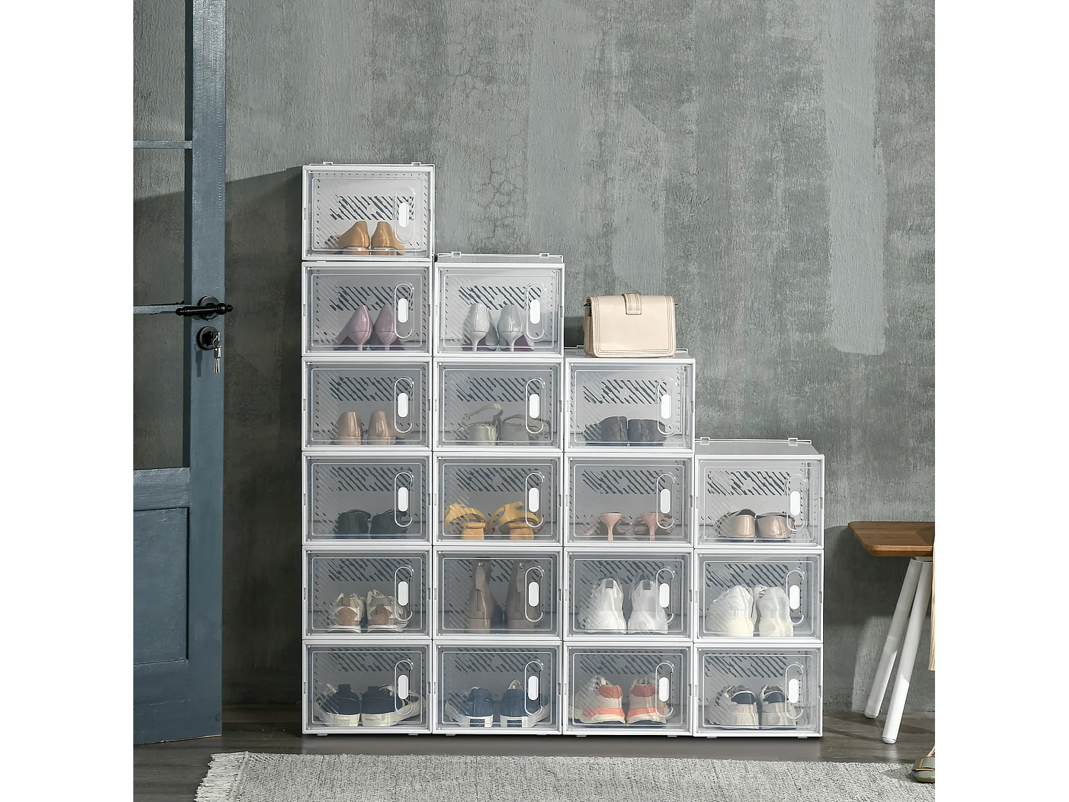 Étagère cube modulable - 18 cubes - meuble à chaussures - PP blanc transparent