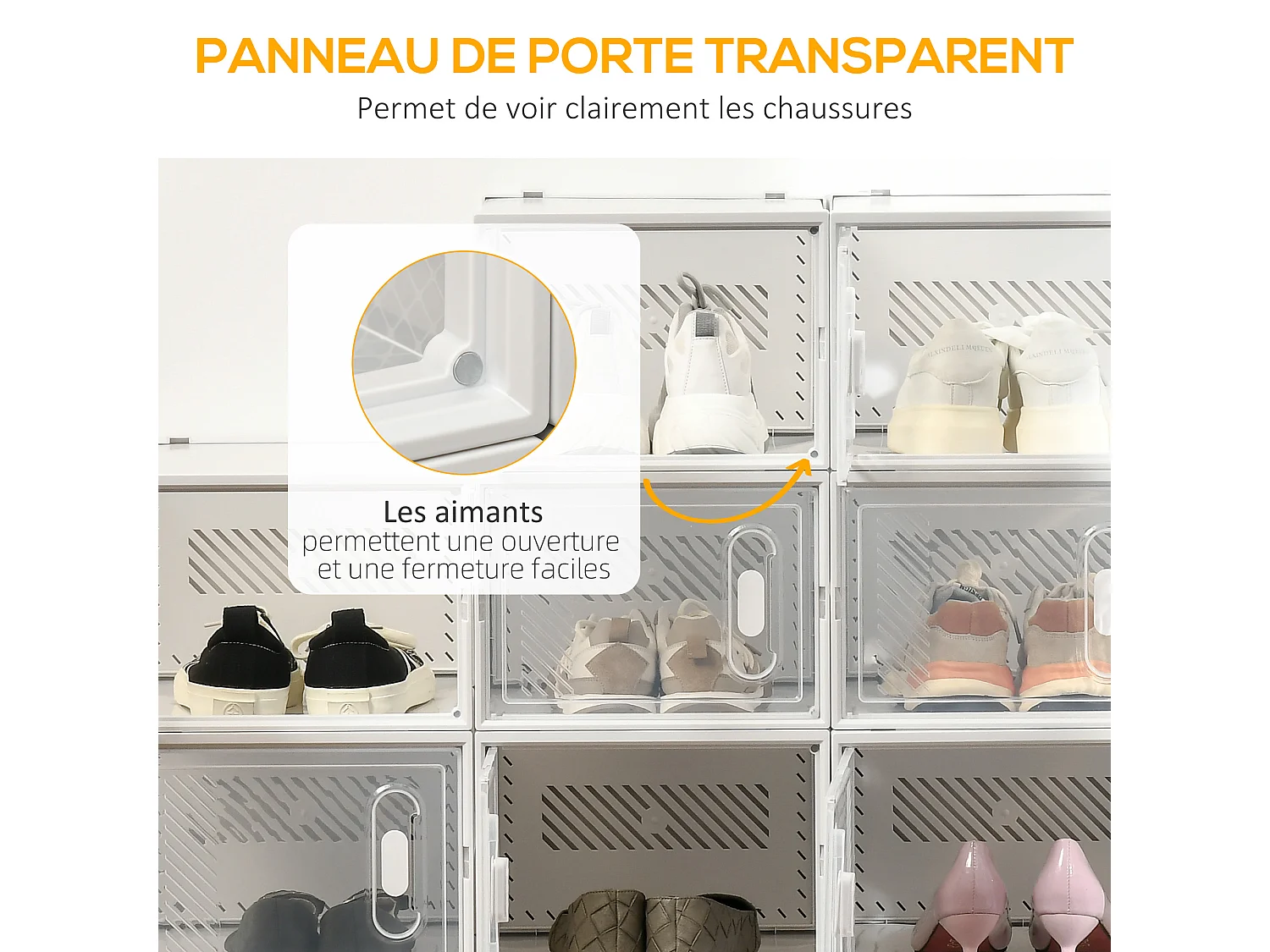 Étagère cube modulable - 18 cubes - meuble à chaussures - PP blanc transparent