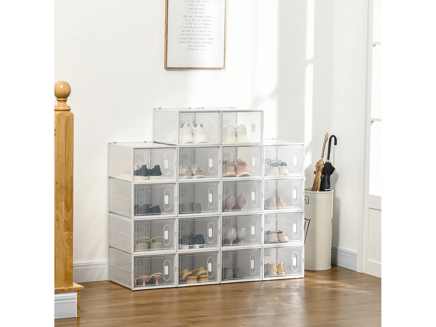 Étagère cube modulable - 18 cubes - meuble à chaussures - PP blanc transparent