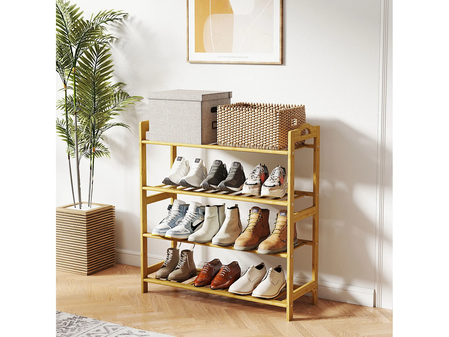 Étagère bambou style naturel - étagère à chaussures 4 niveaux - dim. 67,5 x 24,7 x 72 cm