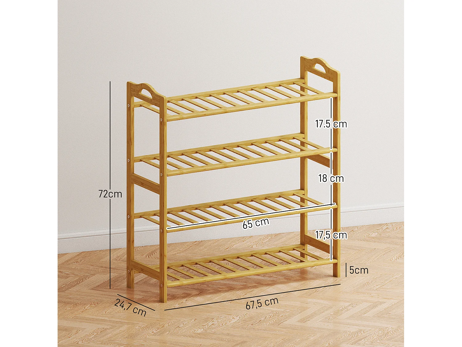 Étagère bambou style naturel - étagère à chaussures 4 niveaux - dim. 67,5 x 24,7 x 72 cm