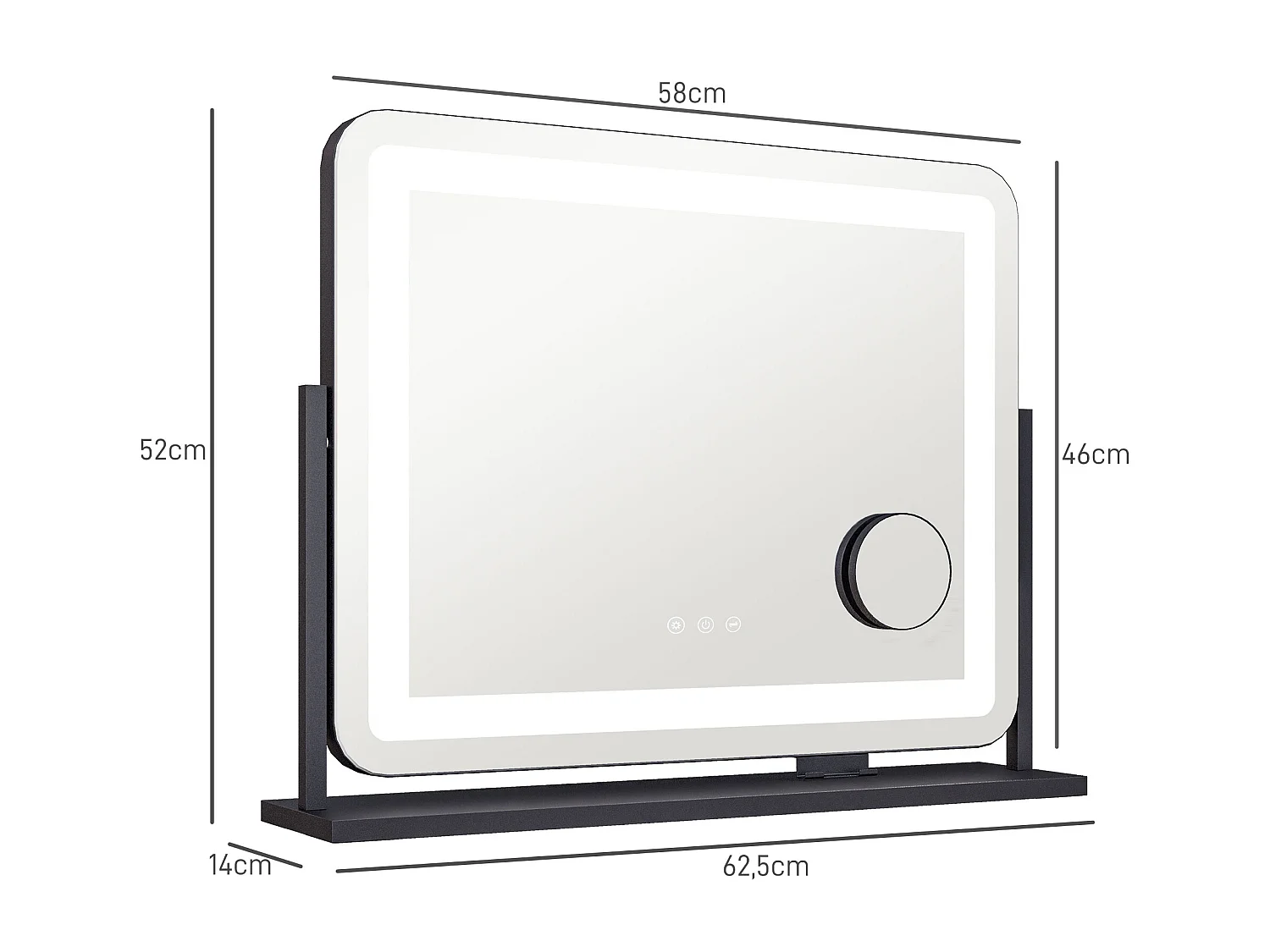 Miroir lumineux LED 3 modes d'éclairage grossissement 10X rotation à 360° port charge USB