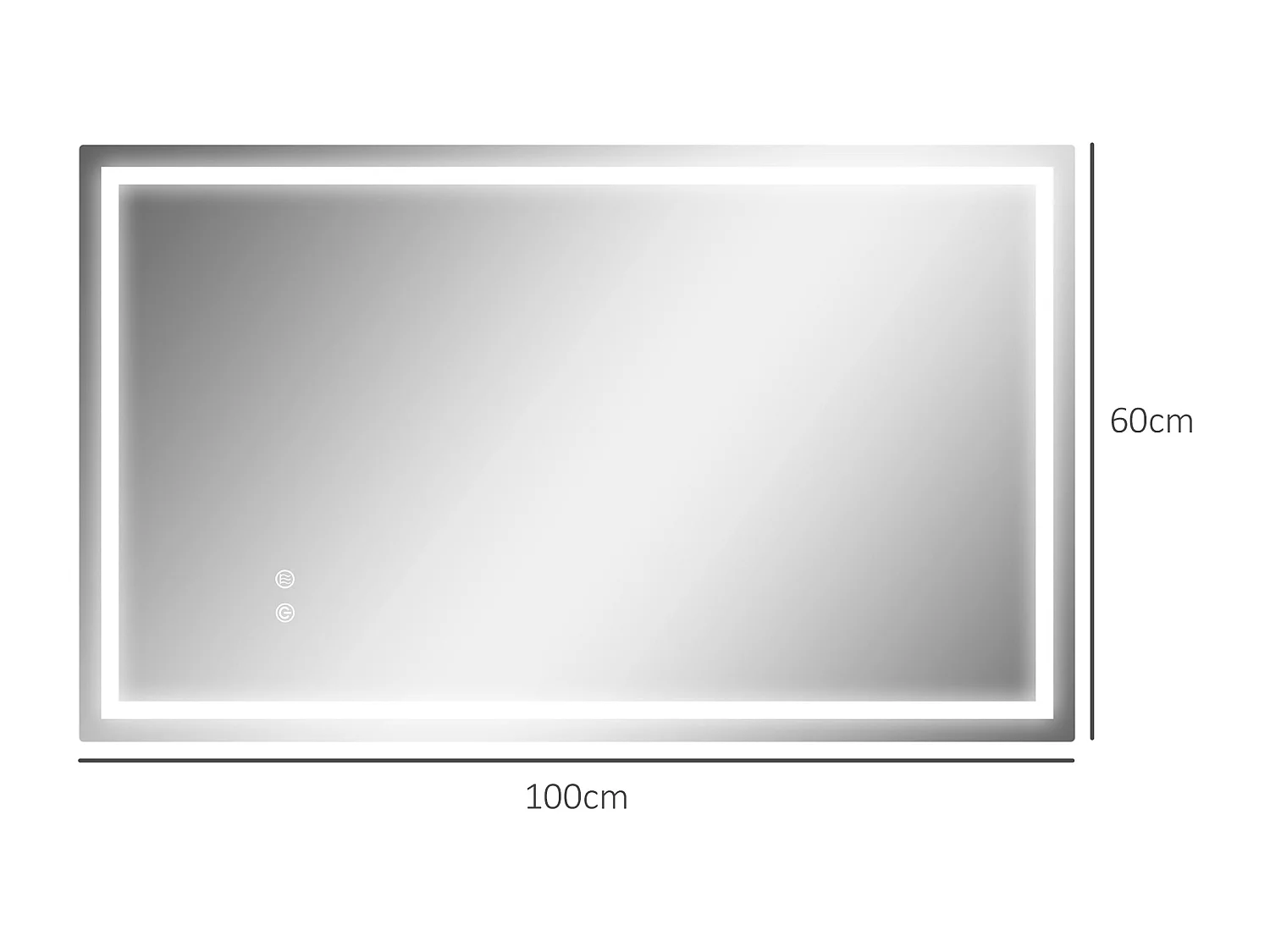 Miroir LED mural de salle de bain - 100L x 60H cm - luminosité réglable 3 couleurs - interrupteur tactile - système antibué