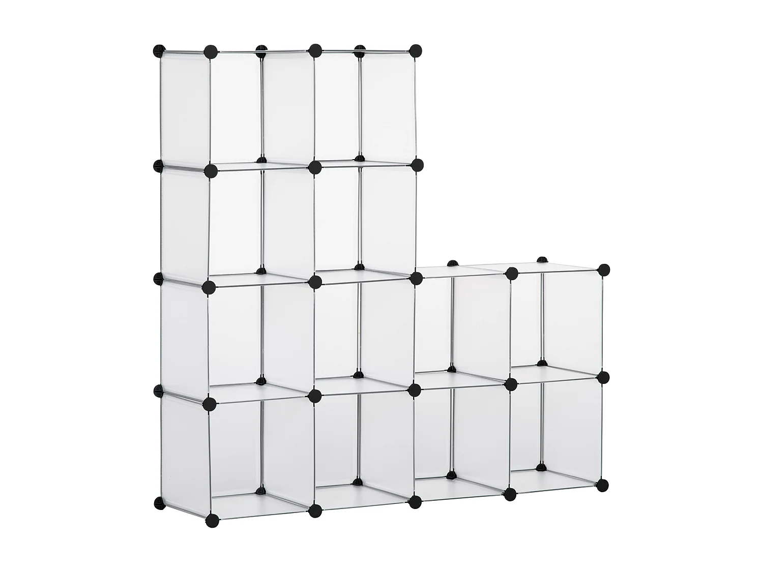 Rangement modulable 16 cubes forme carré dim. totales 125 x 125 cm acier noir PP transparent