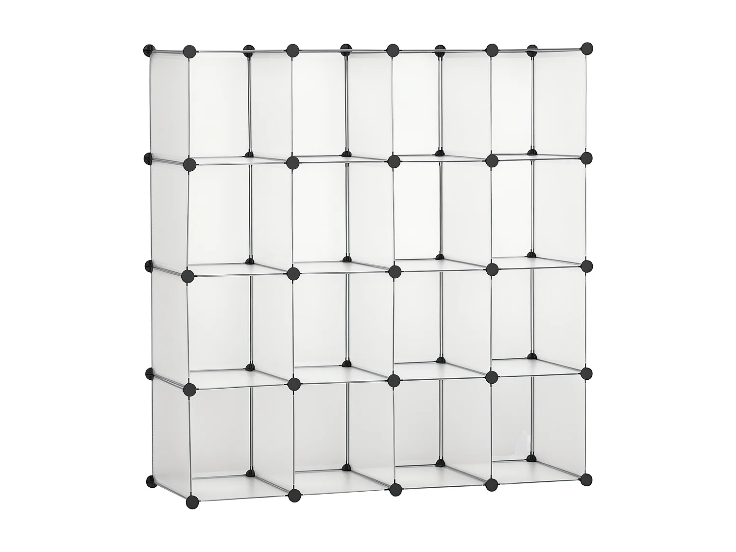 Rangement modulable 16 cubes forme carré dim. totales 125 x 125 cm acier noir PP transparent