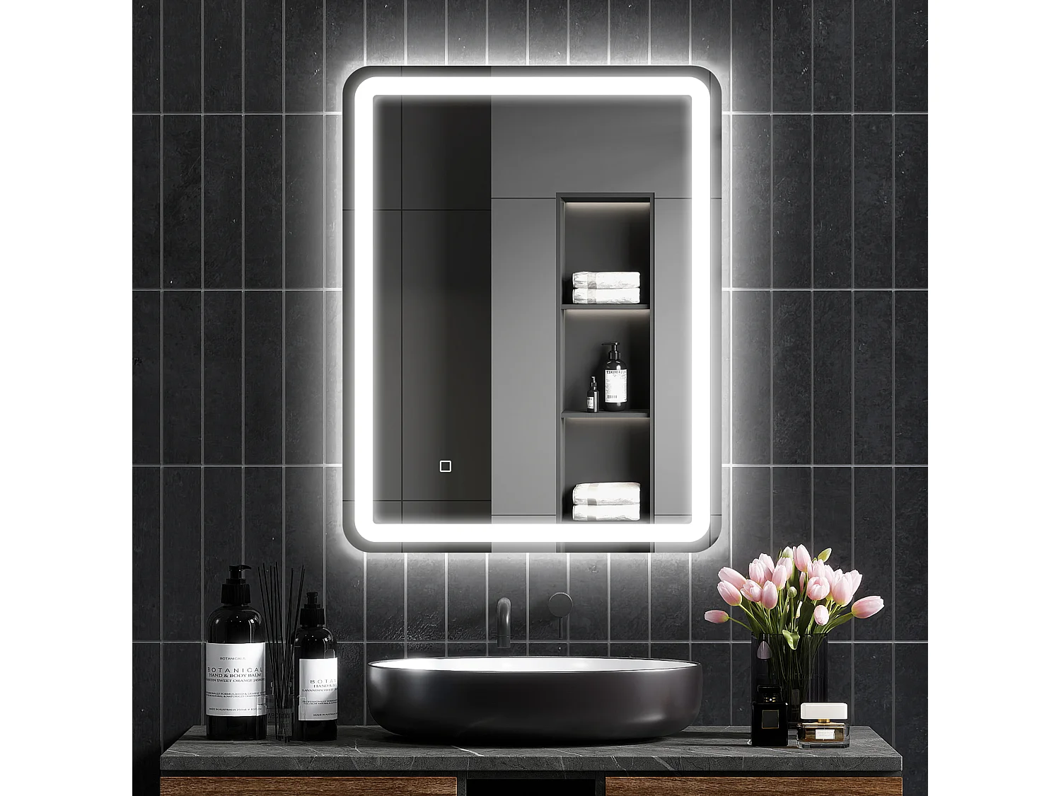 Miroir lumineux LED salle de bain 70 x 90 cm lumière réglable 3 couleurs fonction anti-buée et mémoire