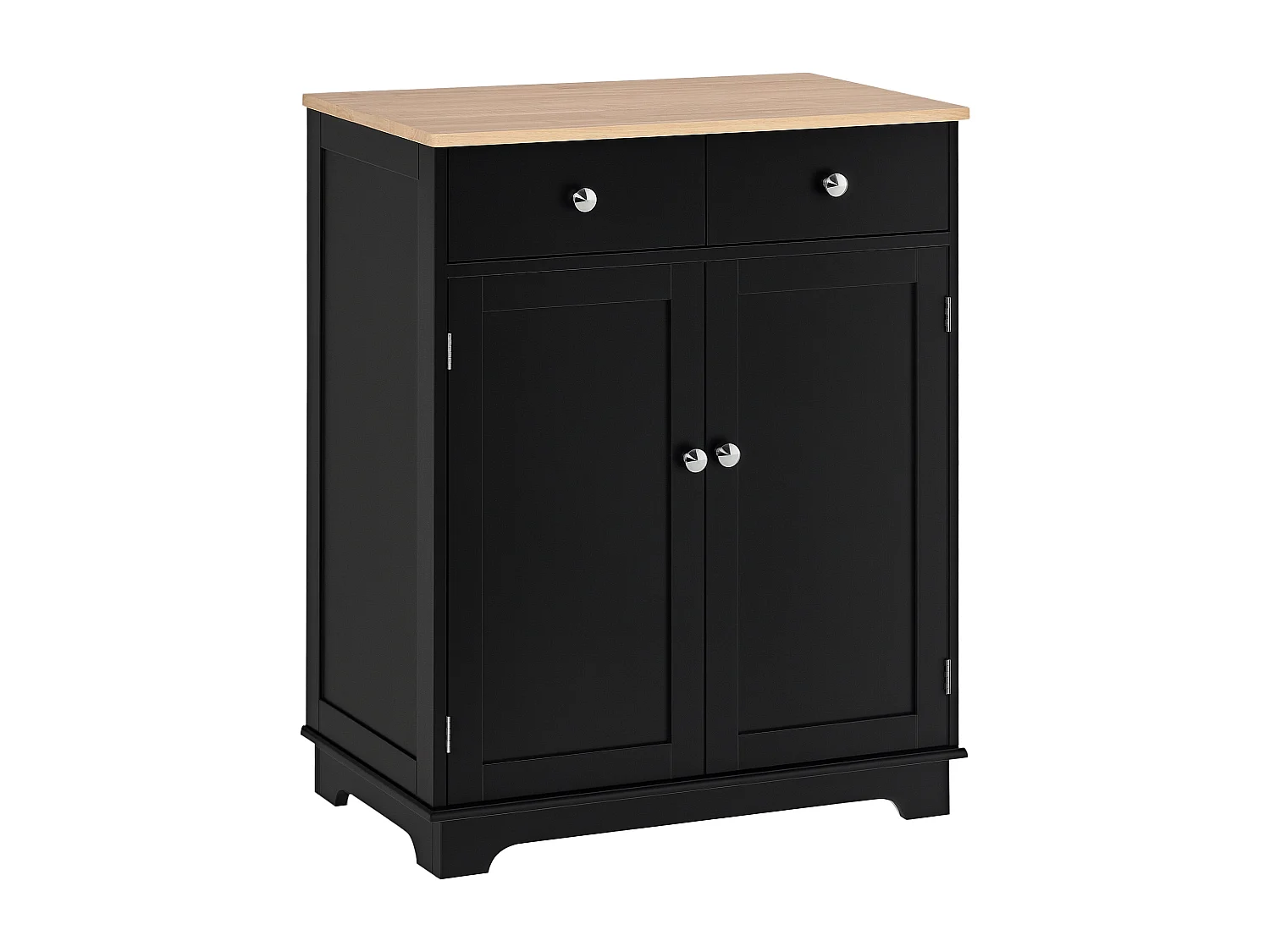 Buffet multi-rangement 2 portes avec étagère réglable 2 tiroirs coulissants bois d'hévéa MDF noir
