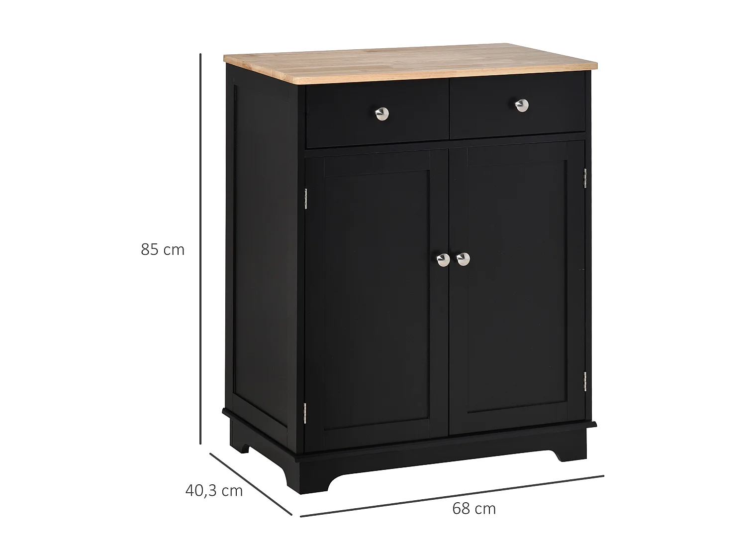 Buffet multi-rangement 2 portes avec étagère réglable 2 tiroirs coulissants bois d'hévéa MDF noir