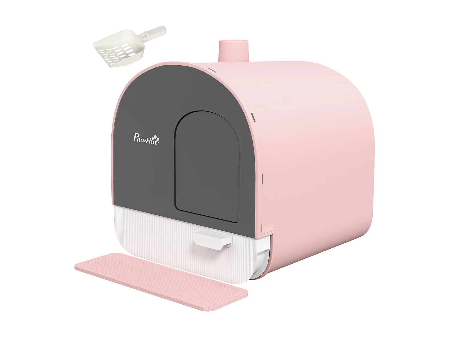 Maison de toilette bac à litière pour chat avec porte battante, pelle et filtre inclus dim. 43L x 44l x 47H cm PP rose